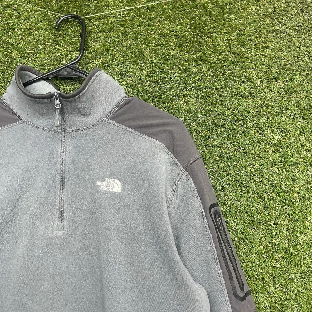 The North Face Pullover Mens Large Gray Fleece Quarter Zip Polartec Pockets Logo